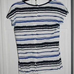 Lucky- striped t, button down back, shades of blue